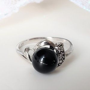 Black "Pearl" Ring Sterling Silver Sz 7.5